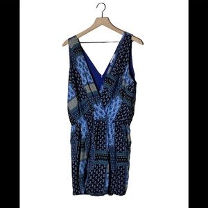 ANTHROPOLOGIE ELEVENSES AKIRA BOHO BANDANNA PRINT DOUBLE V ROMPER SIZE L